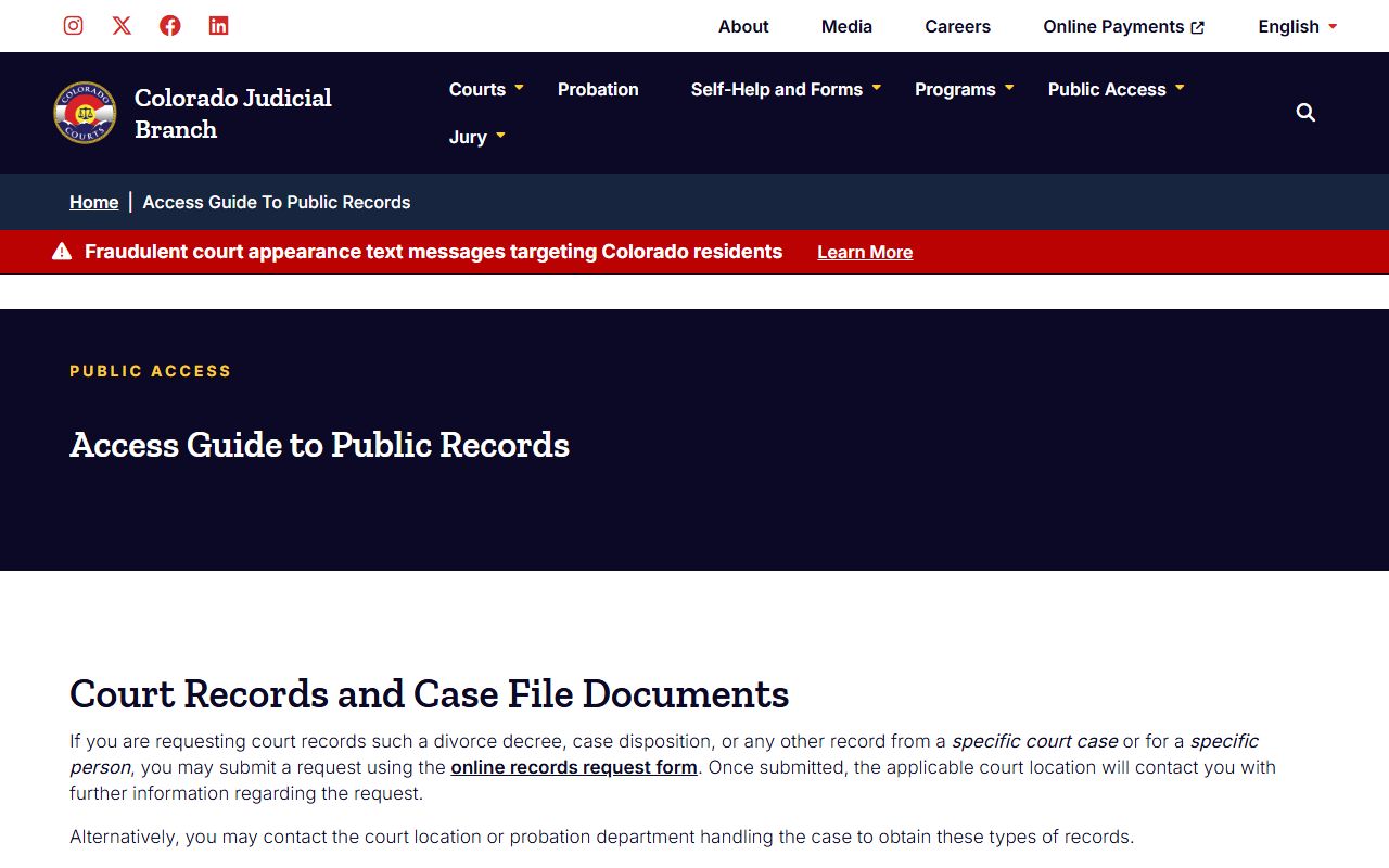 Colorado court records access guide for Garfield County arrest case records