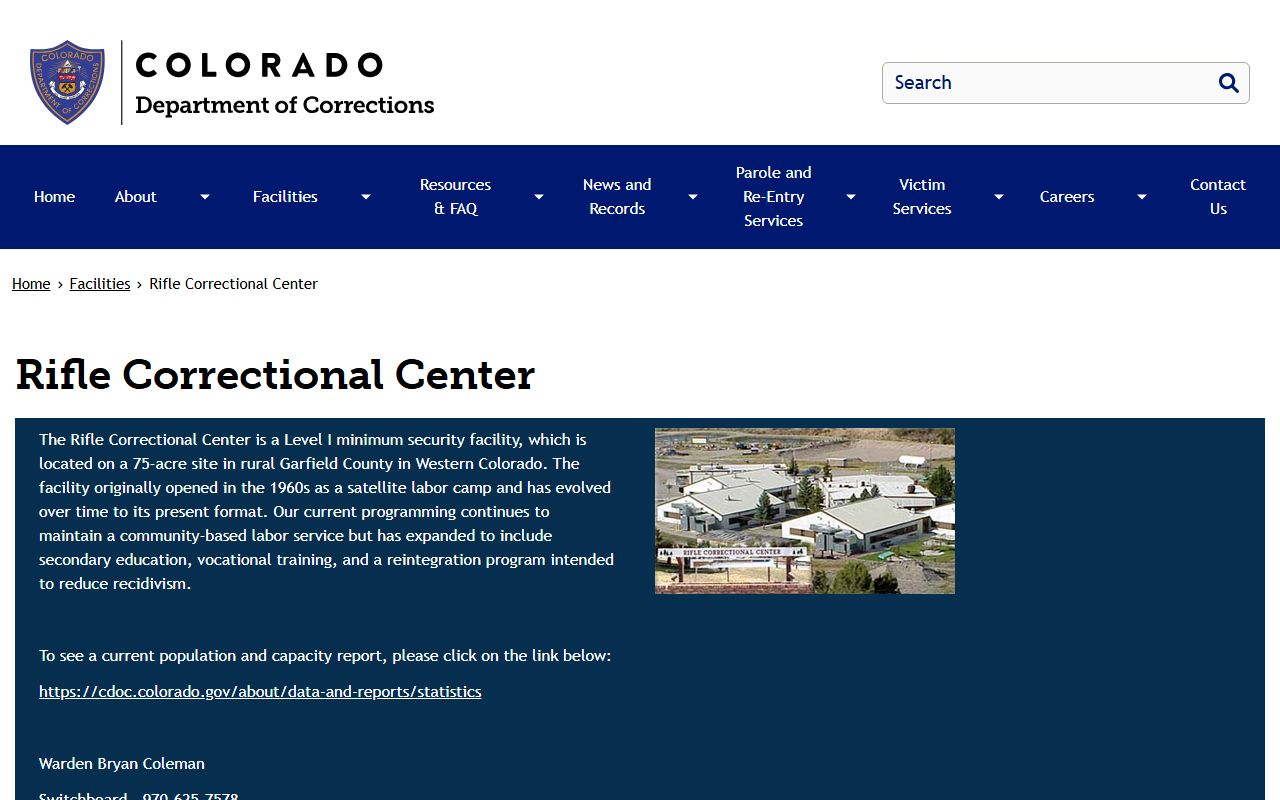 Rifle Correctional Center CDOC facility page and inmate lookup information