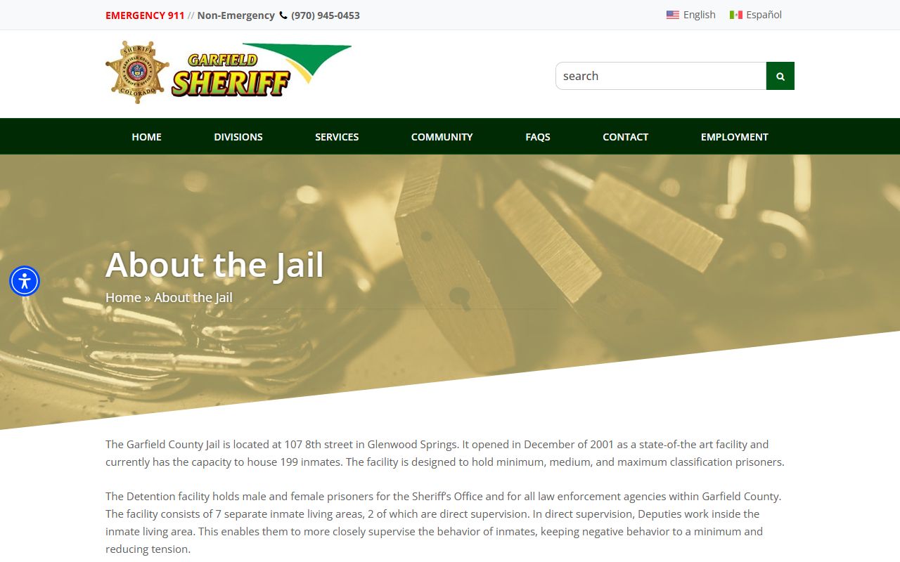 Garfield County Jail overview and inmate roster facility information
