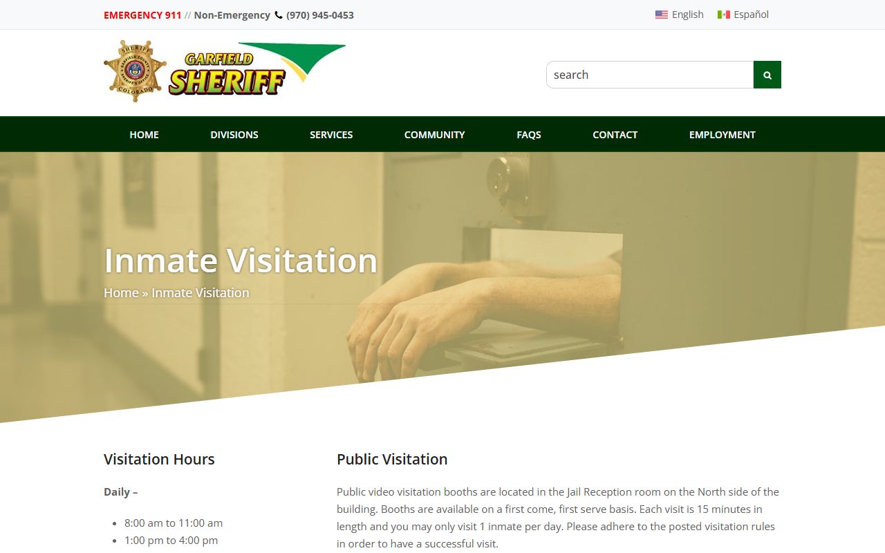 Garfield County Jail inmate visitation schedule and video visit rules