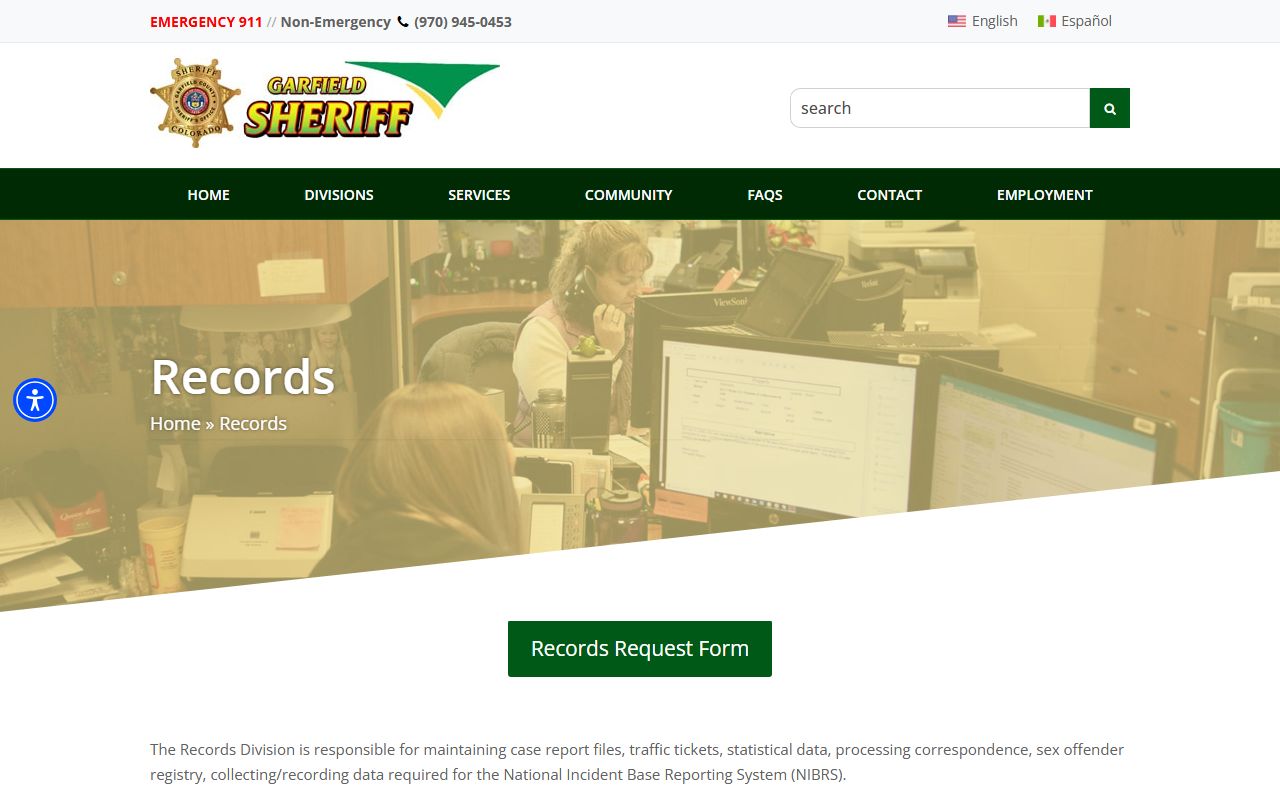 Garfield County inmate records request information from the Sheriff's Records Division
